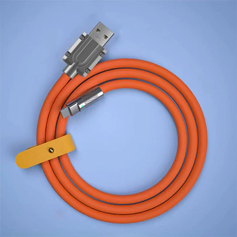 "Ultra-Fast 120W Supercharge Liquid Silicone Type-C Cable - 1M Length for Xiaomi, Huawei, Samsung - Premium Zinc USB Bold Data Line"