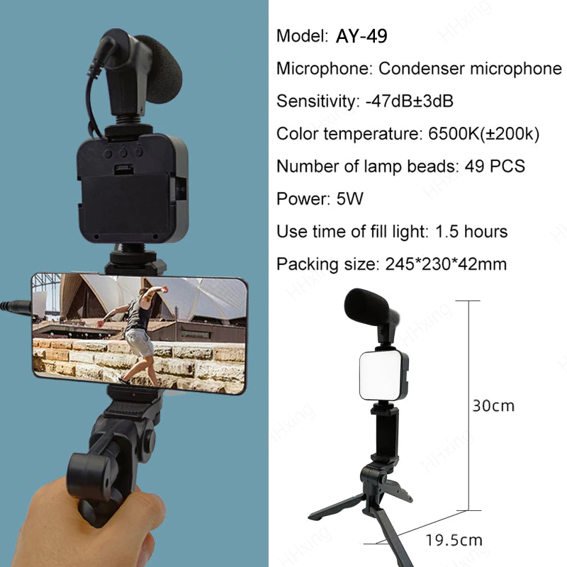 "Ultimate Smartphone Video Kit: Capture Stunning Photos and Videos with Phone Holder, Lighting, Microphone, LED, Selfie Tripod, and Portable Stabilizer Bracket!"