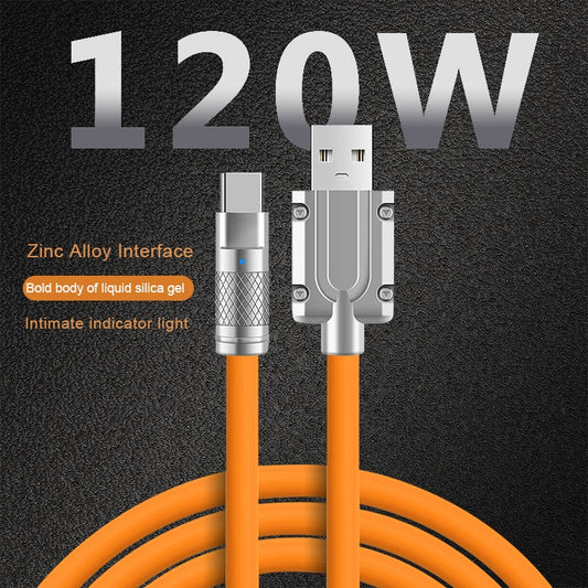 "Ultra-Fast 120W Supercharge Liquid Silicone Type-C Cable - 1M Length for Xiaomi, Huawei, Samsung - Premium Zinc USB Bold Data Line"