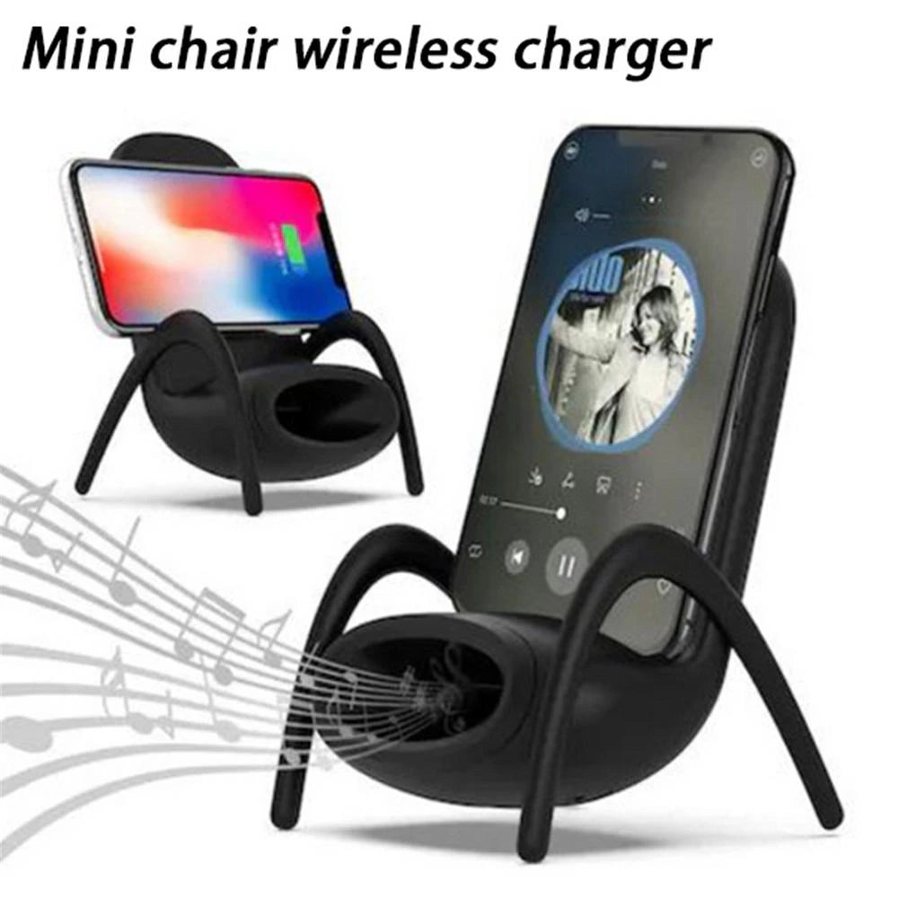 "Charging Chair: Portable Wireless Charger with Speaker and Stand for All Mobile Phones"
